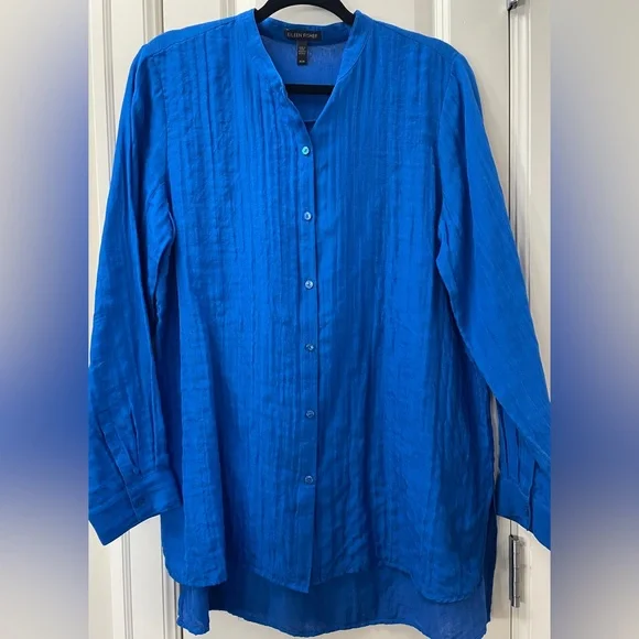 Eileen Fisher Silk Long Button Down Tunic – Medium – Cobalt Blue - Picture 2 of 5